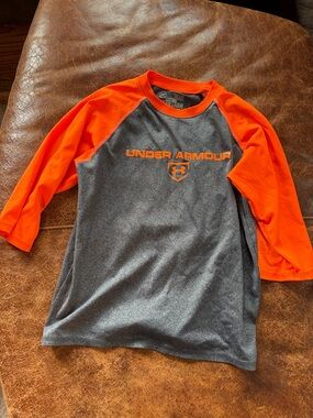 Under Armour Gray & Bright Orange Raglan Long Sleeve Tee